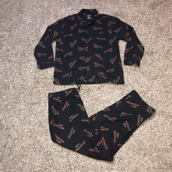 STAFFORD Mens Pajama Set Sz M Cotton Holiday Christmas Rare Station Wagon - Picture 2 of 8